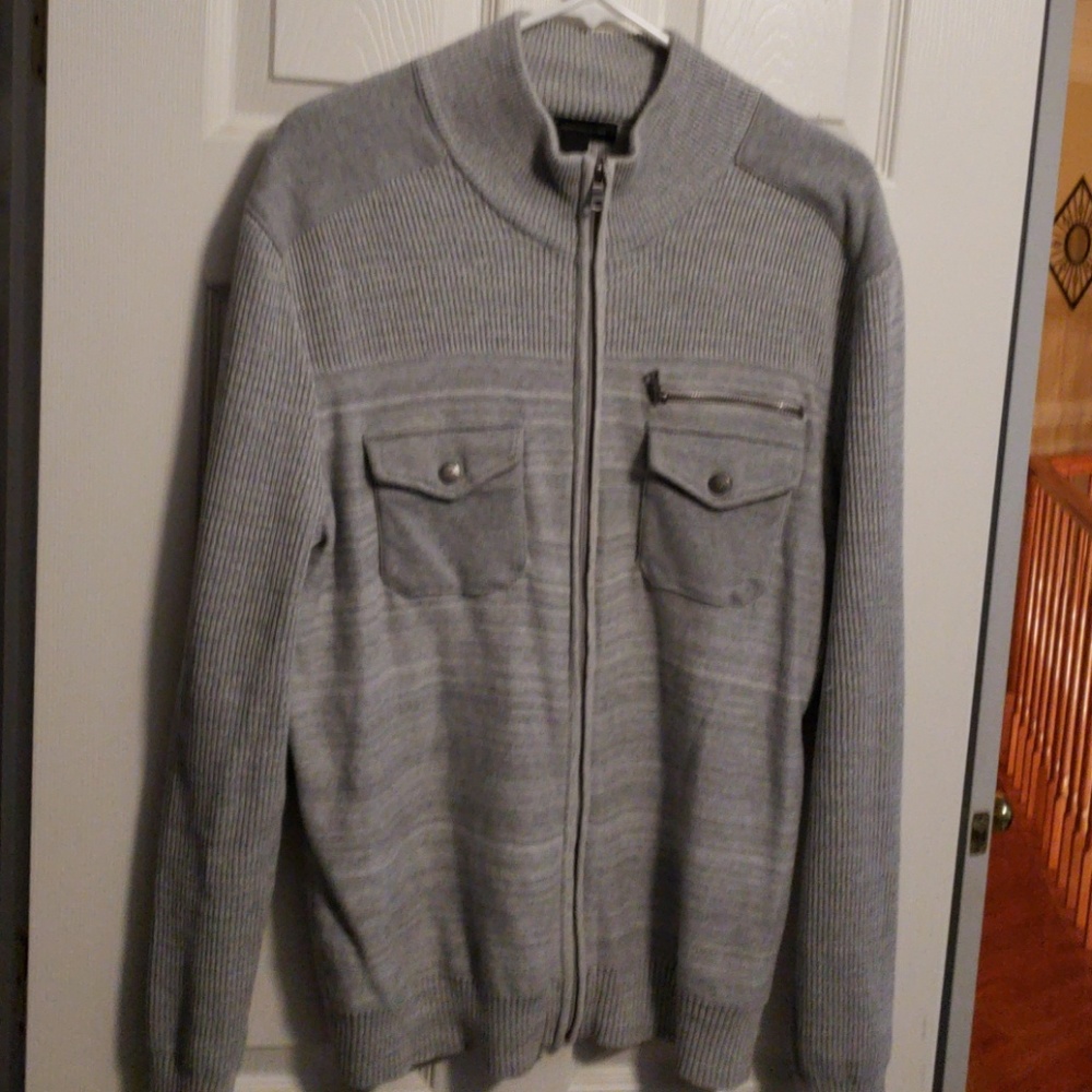 Mens INC sweater full zip grey large